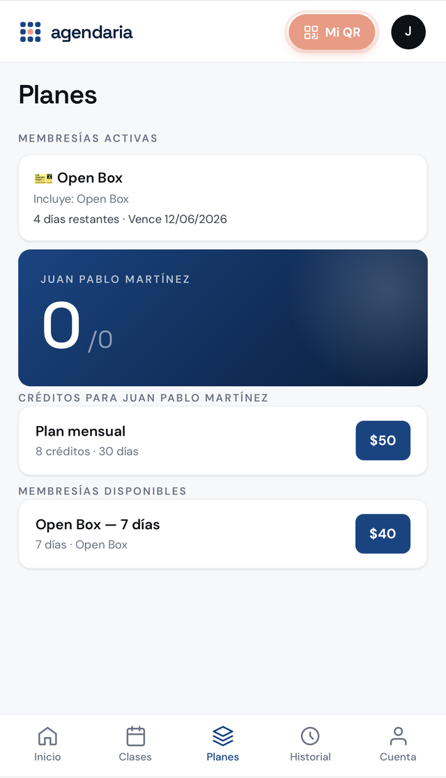 App Agendaria — Planes y créditos