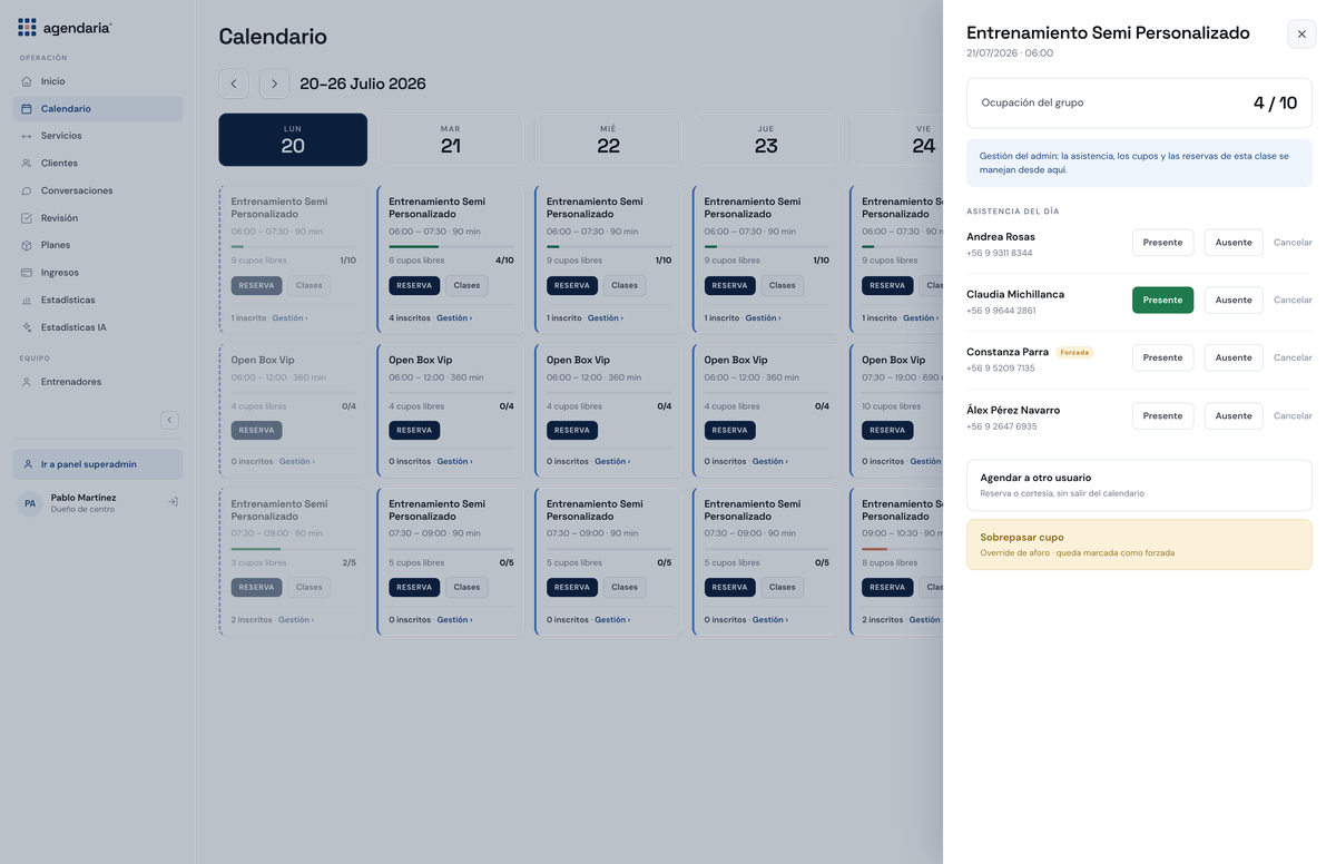 Calendario y control de asistencia por QR
